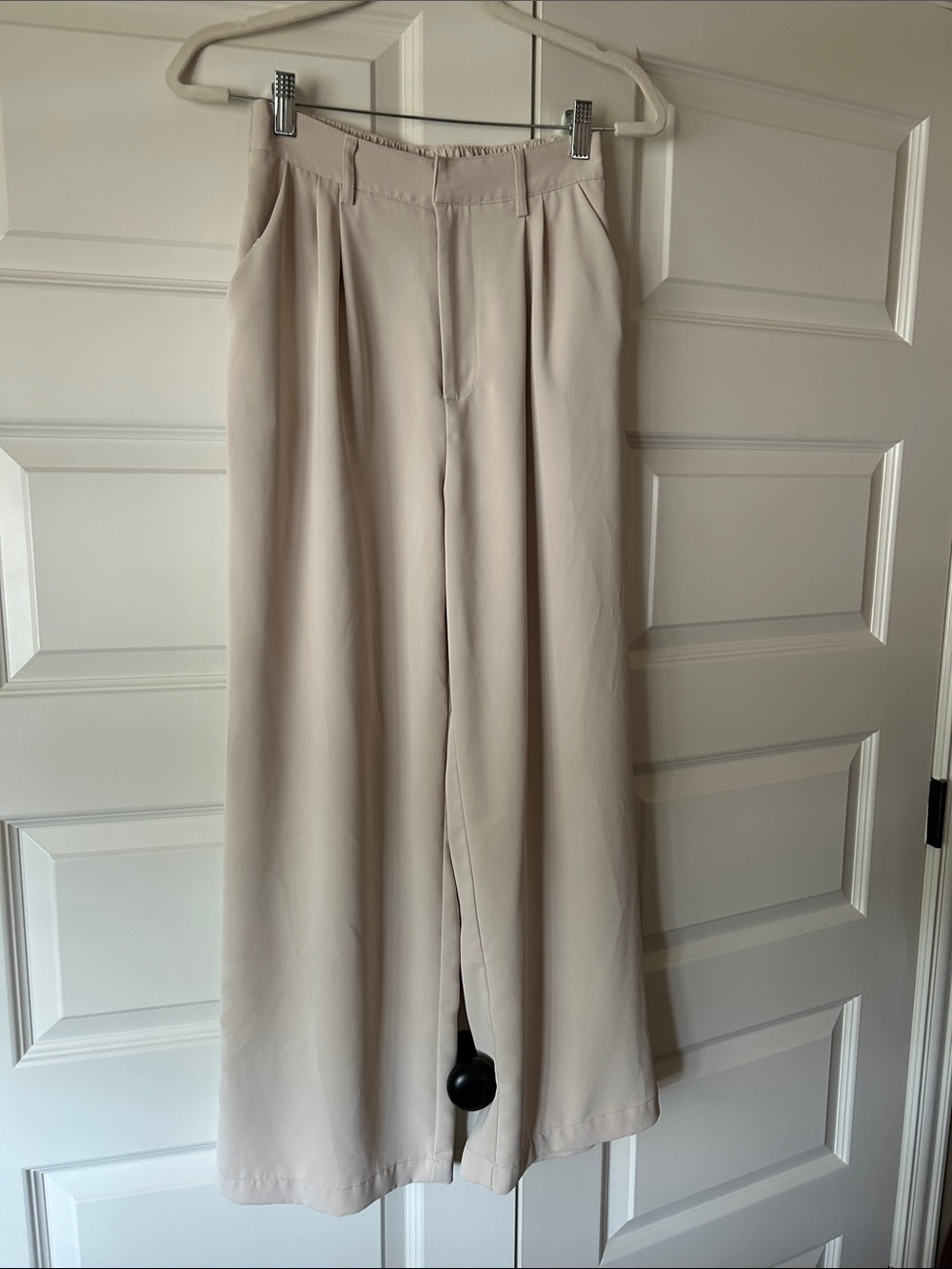Womens Wide Leg High-Waist Pants in Beige